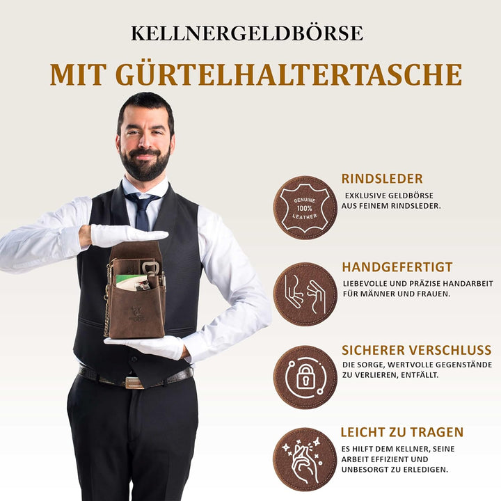 MATADOR Kellner Geldbörse Leder 'VICIO mit Kellnertasche Set | Kellnerportemonnaie Leder mit Kellner