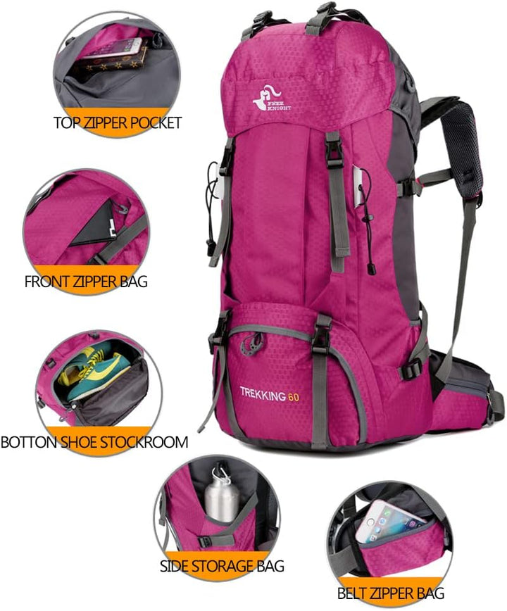 Bseash 60L Wasserdichter leichter Wanderrucksack mit Regenschutz, Outdoor Sport Tagesrucksack Multif