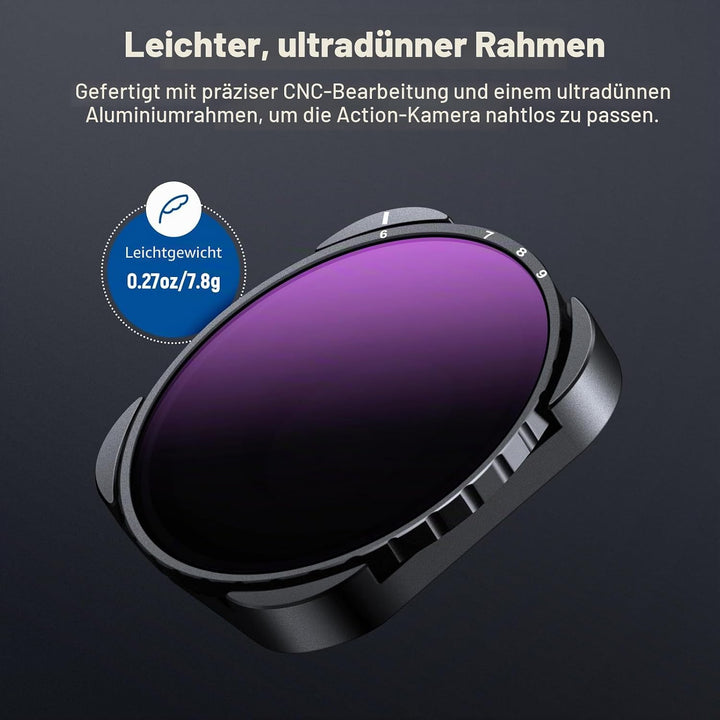 NEEWER Variabler ND64-ND512 Filter Kompatibel mit GoPro Hero 13, Hero12, Hero11, Hero10, Hero9, 5-9