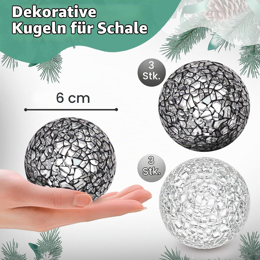 6 Stücke Mosaikkugeln Glas Solide 6cm Knistern Kugeln Spiegelglaskugel Satz Schalen Vasen Esstisch Z