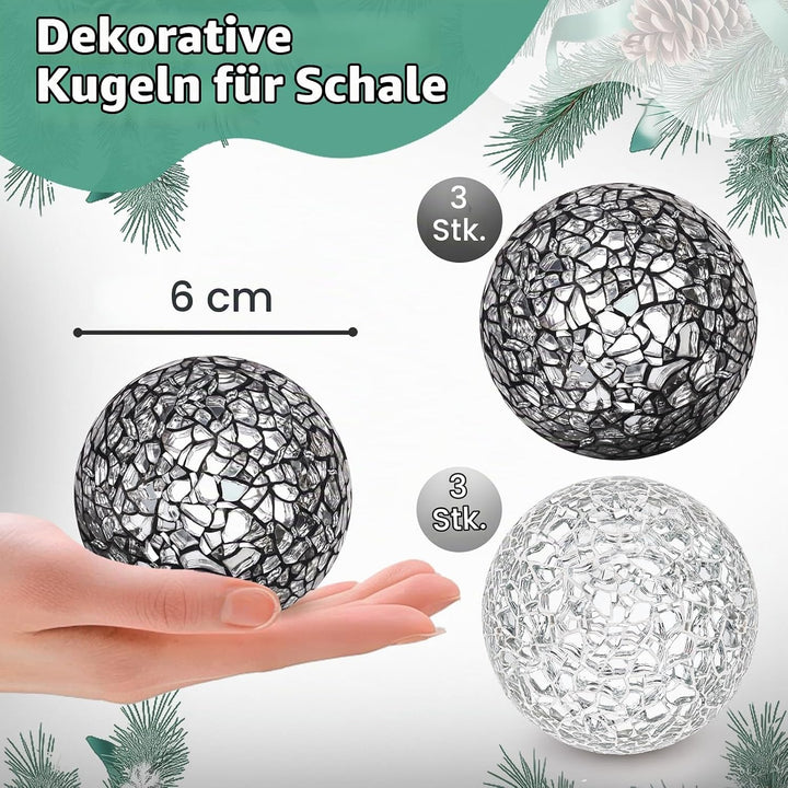 6 Stücke Mosaikkugeln Glas Solide 6cm Knistern Kugeln Spiegelglaskugel Satz Schalen Vasen Esstisch Z