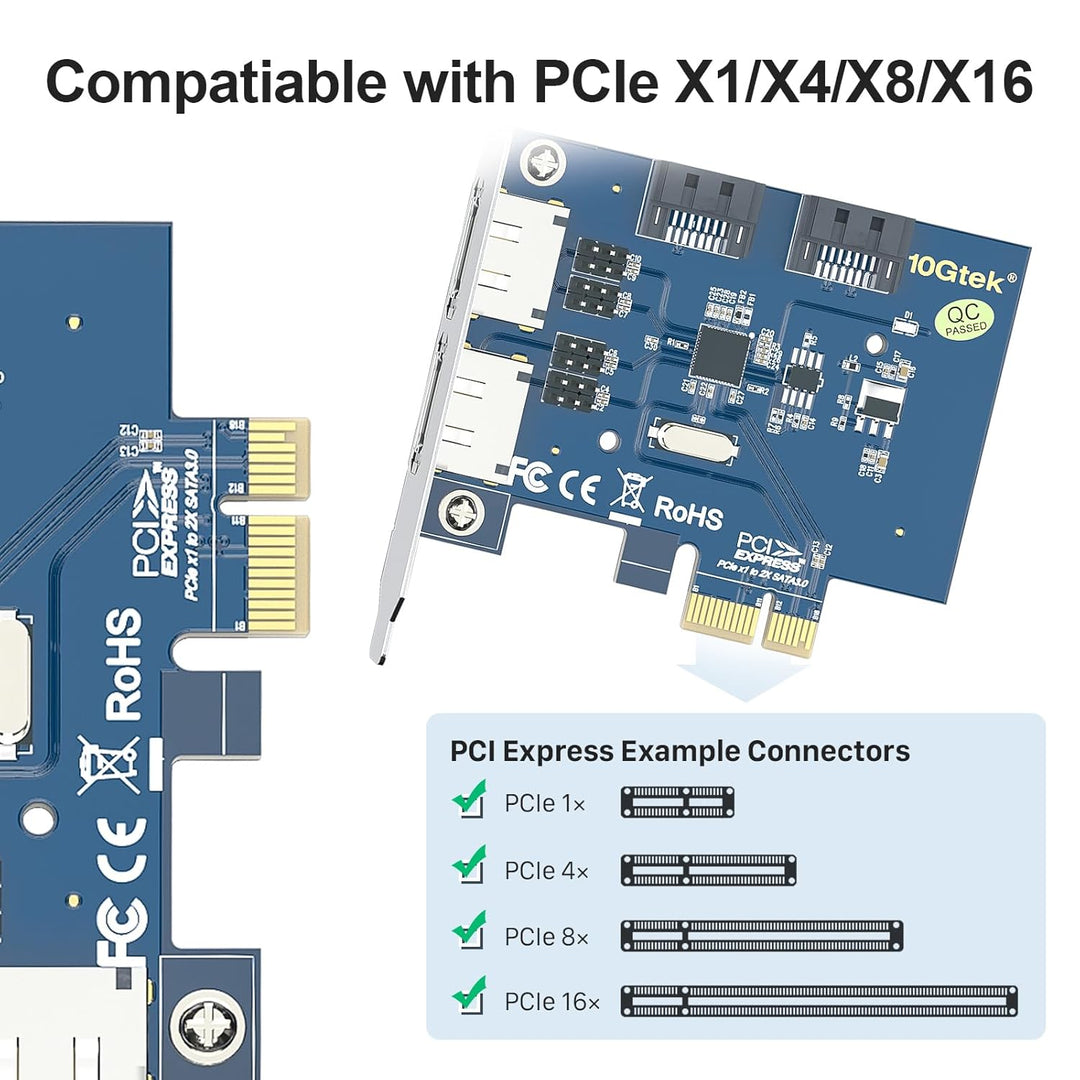 2 Port eSATA3.0 or 2 Port SATA3.0 Non-Raid Controller Card, X1, with 2 SATA Cable, Support SSD and H