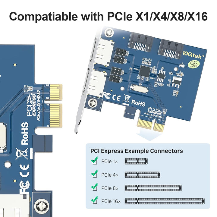 2 Port eSATA3.0 or 2 Port SATA3.0 Non-Raid Controller Card, X1, with 2 SATA Cable, Support SSD and H