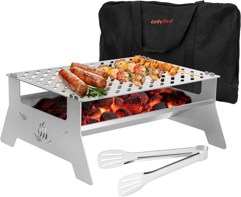 Onlyfire Tischgrill,mobiler Holzkohle-Grill, Grill-Grillrostsystem aus Edelstahl mit Tragetasche und