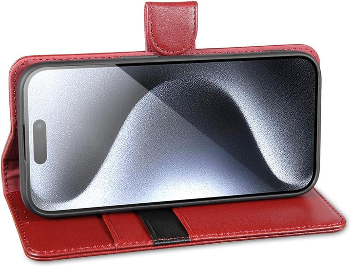 LENSUN Echtleder Hülle für iPhone 15 Pro, Handyhülle [Echtes Leder][Magnetverschluss][RFID Schutz] H