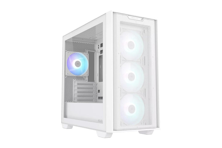 ASUS A21 Plus TG ARGB White microATX PC Gehäuse (vorinstallierte ARGB-Lüfter, Mesh Frontpanel, kompa