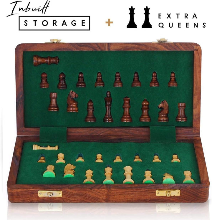 Ajuny Rosewood Folding Magnetic Chess Board Game mit eingebauter Lagerung für Erwachsene, Kinder 12x