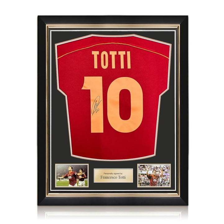 Roma 1998-99 Fussballtrikot, signiert von Francesco Totti. Überlegener Rahmen