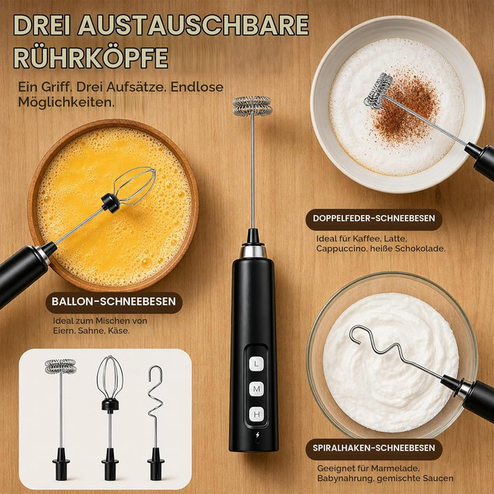 Elektrischer Milchaufschäumer Stab mit Überladeschutz, USB Aufladbar Milchschäumer Elektrisch mit 3