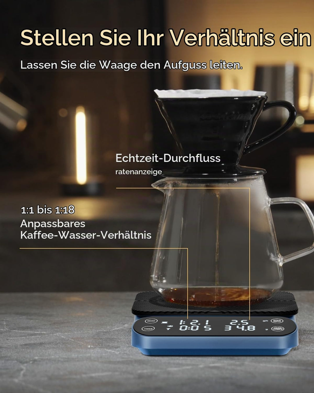 Maestri House S3 Kaffeewaage mit Timer, 3kg/0,1g Wiederaufladbar Digitale Espresso Waage, 3 Brühmodi