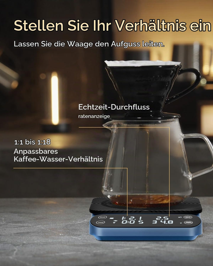 Maestri House S3 Kaffeewaage mit Timer, 3kg/0,1g Wiederaufladbar Digitale Espresso Waage, 3 Brühmodi