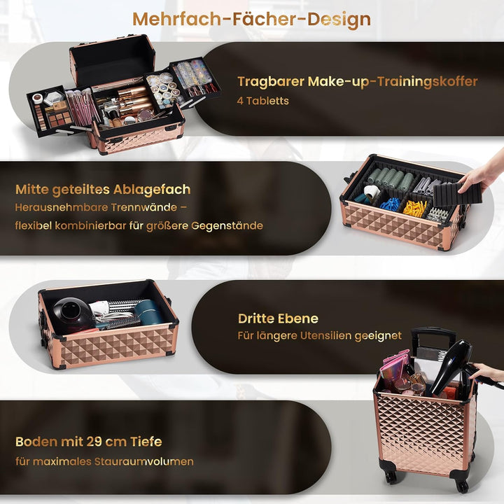Kosmetikkoffer Trolley 4-in-1 Kosmetikkoffer Gross Kosmetik Trolley Make up Koffer Schminkkoffer mit