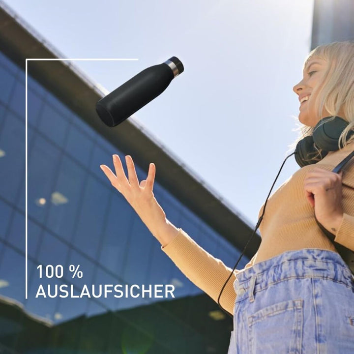 Emsa Bludrop Isolier-Trinkflasche, 0,7 Liter, 100% dicht, Quick-Press Verschluss, Ergonomischer 360°