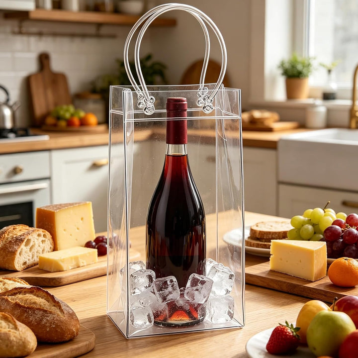 15 Stück Flaschenkühler Ice Bag: 10*25*10cm Transparent Sektkühler, PVC Eisbeutel Flaschenkühler, ,