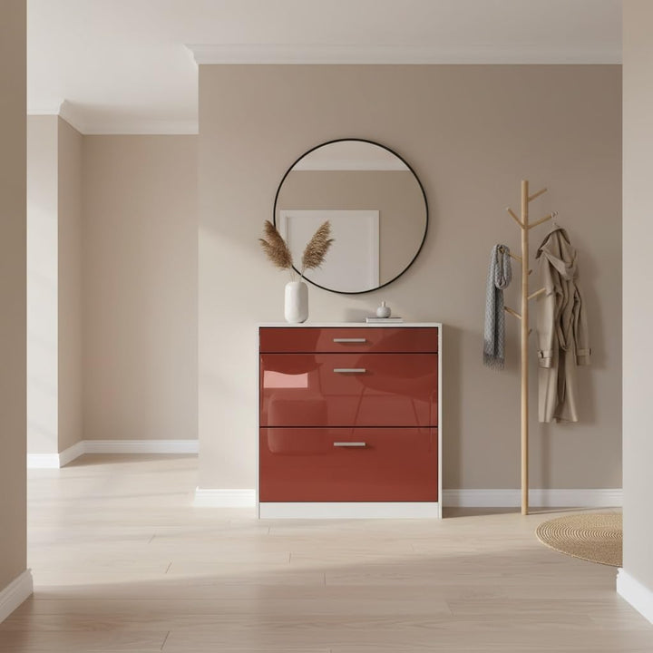 Schuhschrank Roma Schmal mit 2 Klappen und 1 Schublade, Platzsparender Schuhkipper Flurschrank für D
