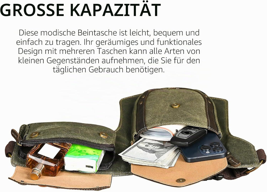 Herren Canvas + Leder Motorrad Reiten Tasche Beinbeutel Beintasche Aussenbeintasche Hüfttasche Drop