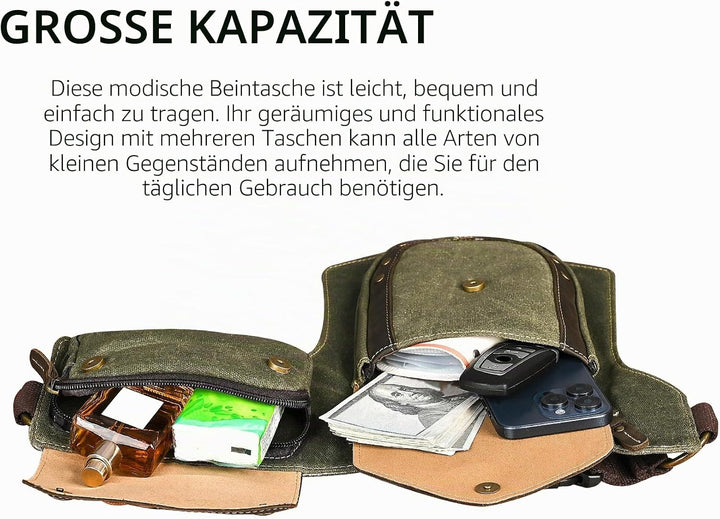 Herren Canvas + Leder Motorrad Reiten Tasche Beinbeutel Beintasche Aussenbeintasche Hüfttasche Drop