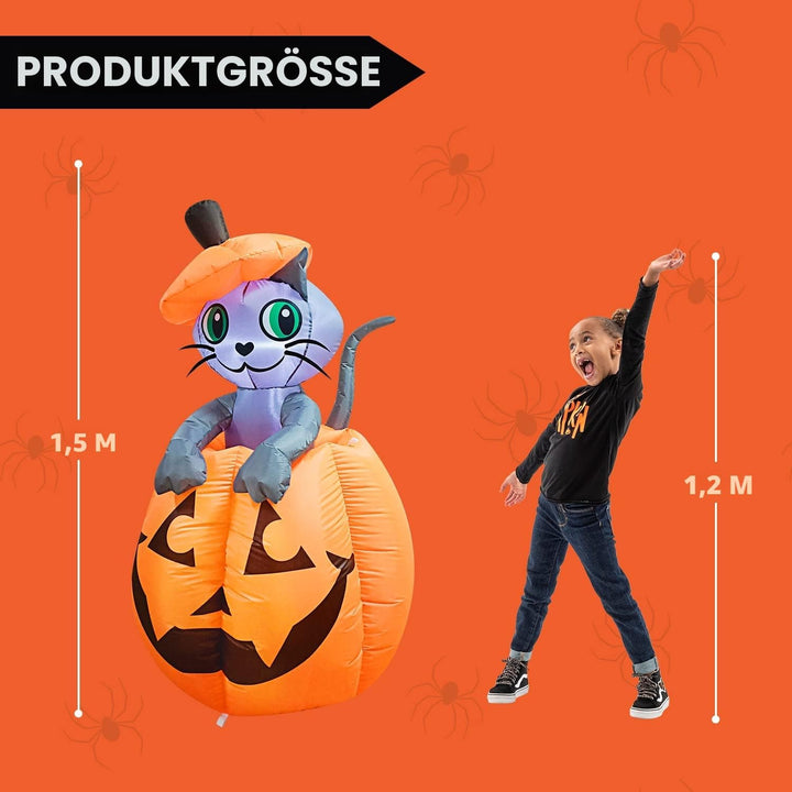 Joiedomi 1,5 m Halloween aufblasbare animierte Kitty Katze auf Kürbis aufblasbare Hof Dekoration mit