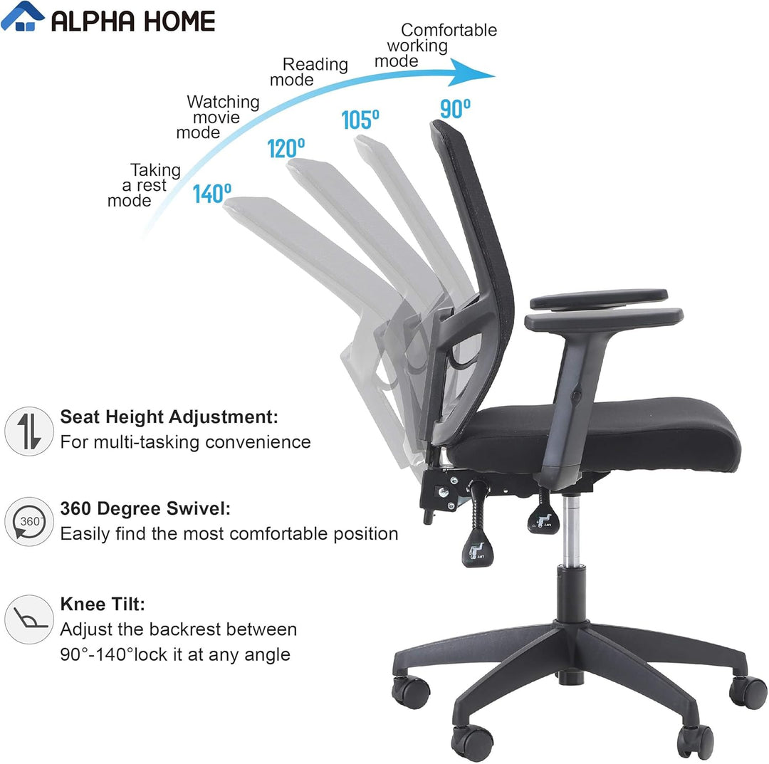 ALPHA HOME Bürostuhl Ergonomischer Schreibtischstuhl Höhenverstellbar Drehstuhl Ergonomisch Computer