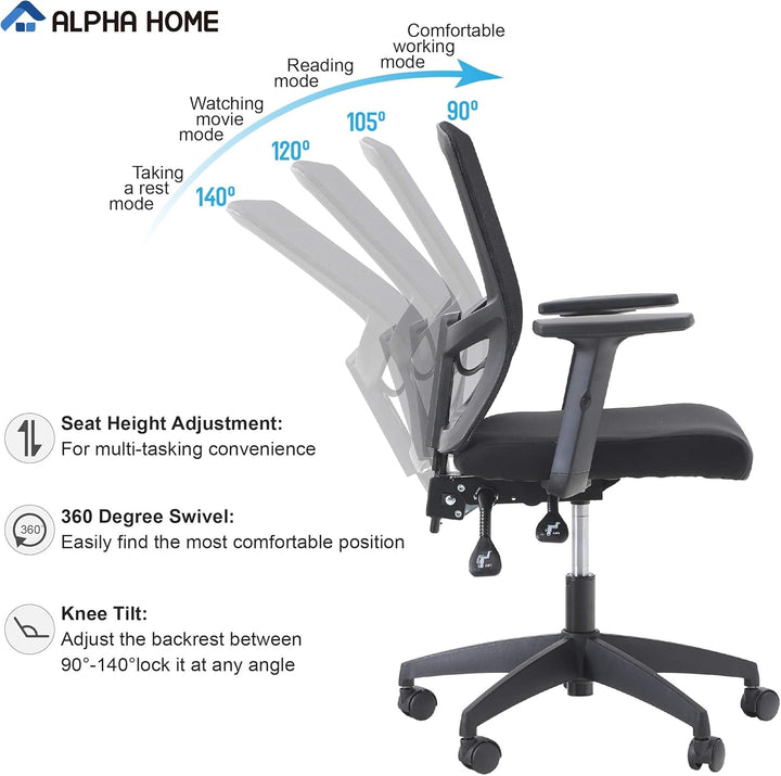 ALPHA HOME Bürostuhl Ergonomischer Schreibtischstuhl Höhenverstellbar Drehstuhl Ergonomisch Computer