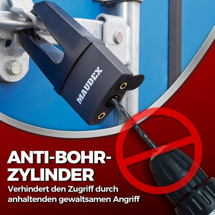 Maudex® MDE60 Heavy Duty Vorhängeschloss mit 10 Schlüsseln - [Anti-Bohr-, Anti-Pick-Zylinder] - [Ges