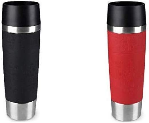 Emsa Standard-Design Travel Mugs, schwarz/rot, 2 x 500ml 2 Stück (1er Pack) Schwarz + Rot, 2 Stück (
