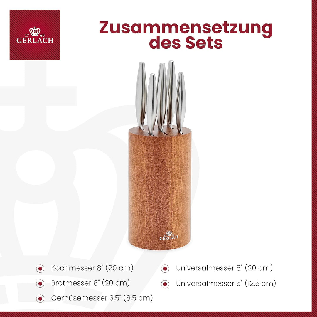 Gerlach Fine Messerblock Messerset Küchenmesserset 5 Messer Aus Edelstahl Küchenmesser im Buchenholz