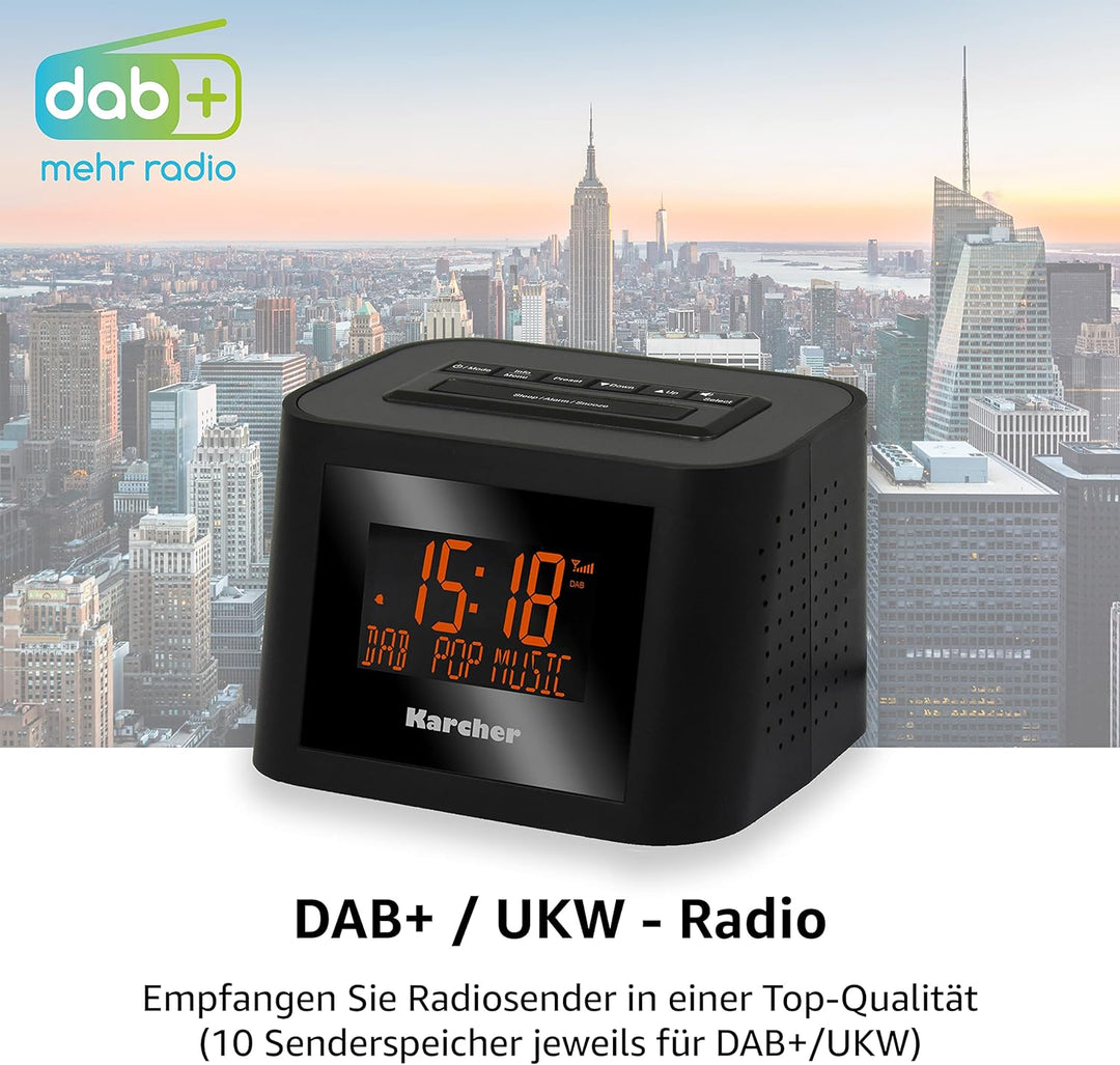 Karcher DAB 2420 - Stereo-Radiowecker DAB+ (DAB plus/UKW, Wecker mit Dual-Alarm, Sleep-Timer, LCD-Di