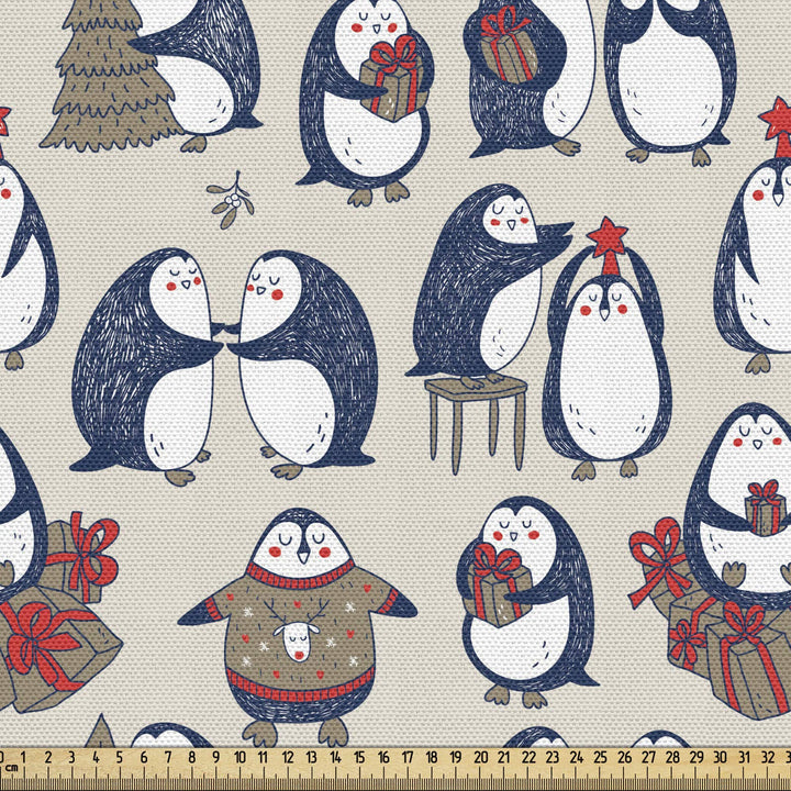 ABAKUHAUS Weihnachten Gewebe als Meterware, Grunge Pinguine Boxen, Dicht Gewebter Stoff zum Nähen Po