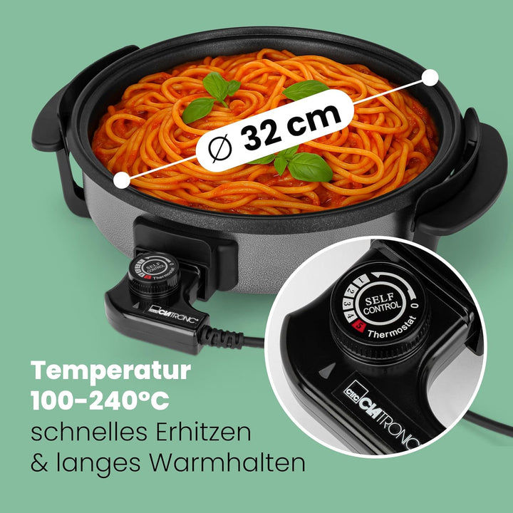 Clatronic® Partypfanne | Multifunktionspfanne zum Kochen, Braten, Dünsten und Warmhalten | Antihaftb