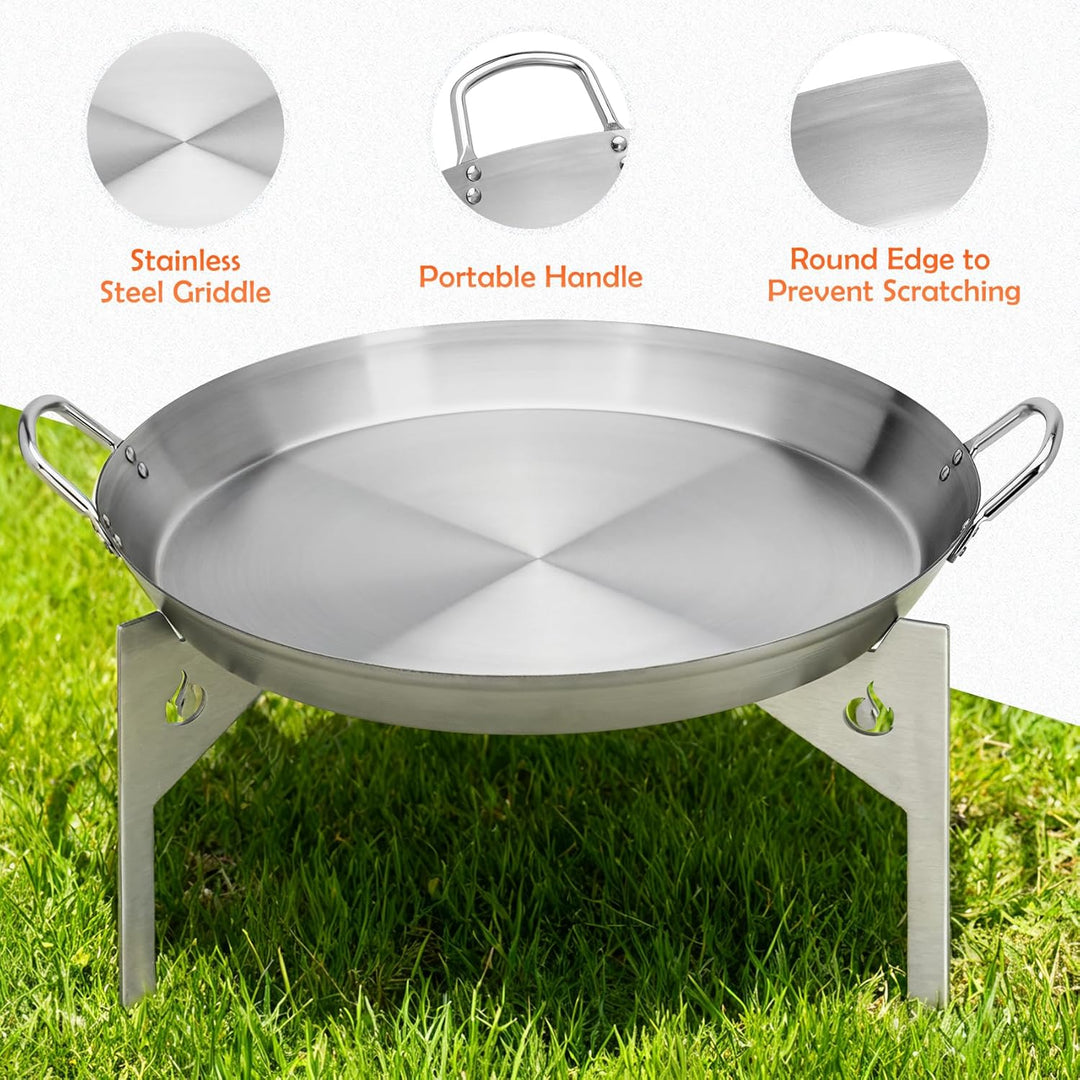 onlyfire Edelstahl Plancha mit Stativfuss für Solo Stove Bonfire 49.5cm Feuerstelle, Plancha Grillpl