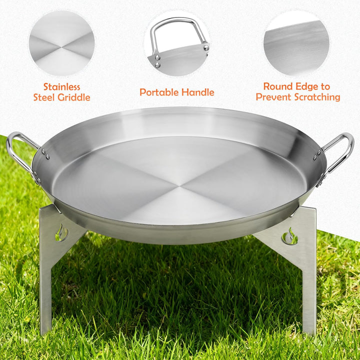 onlyfire Edelstahl Plancha mit Stativfuss für Solo Stove Bonfire 49.5cm Feuerstelle, Plancha Grillpl
