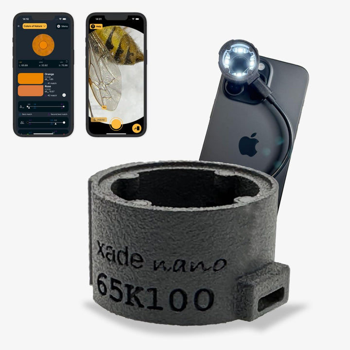 xade Nano, 2in1: Farbmessgerät/Colorimeter und Mikroskop, für iPhone iPhone Pro &amp; Max: 17/16/15 Farb