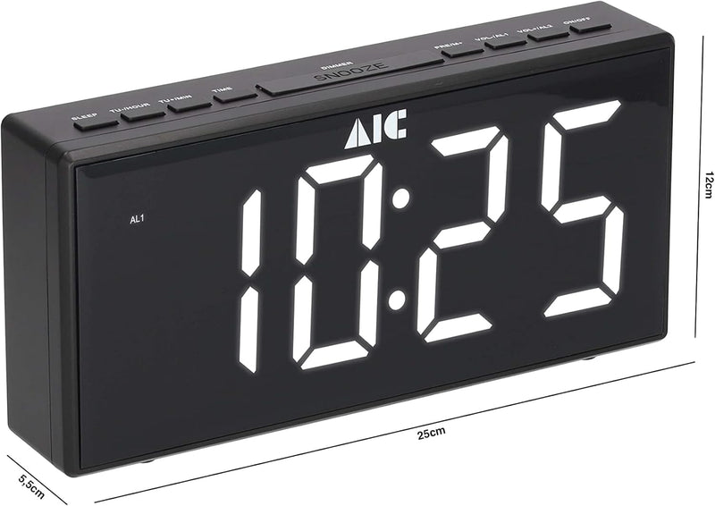AIC Radiowecker mit gut ablesbarem XXL Display dimmbar 2 Weckzeiten 48 schwarz Schlanke Bauform, Sch