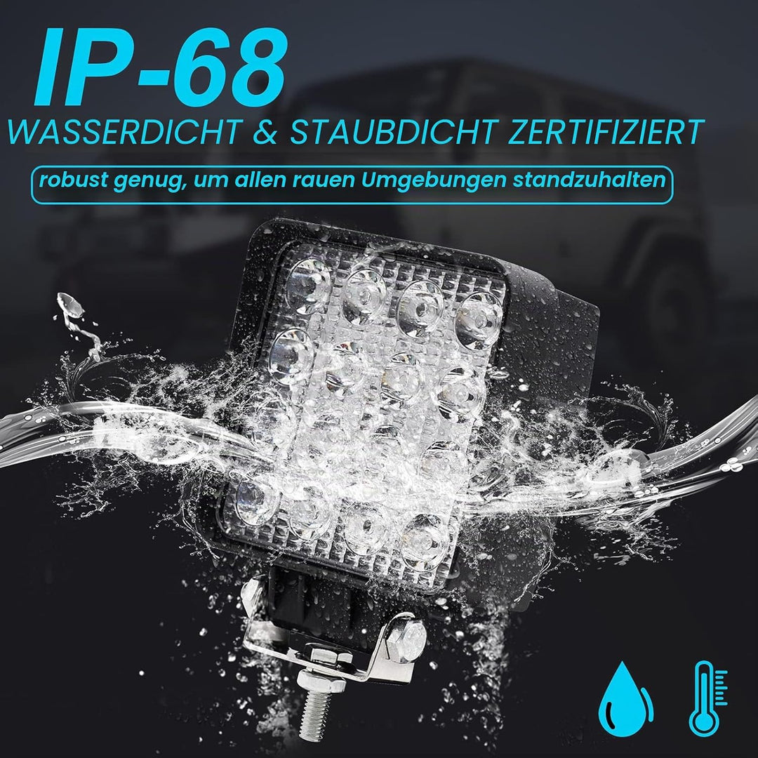 led Arbeitsscheinwerfer,2pcs led Scheinwerfer 12V 48W 4800LM LED strahler 6000K IP67 Spot &amp; Flood Qu
