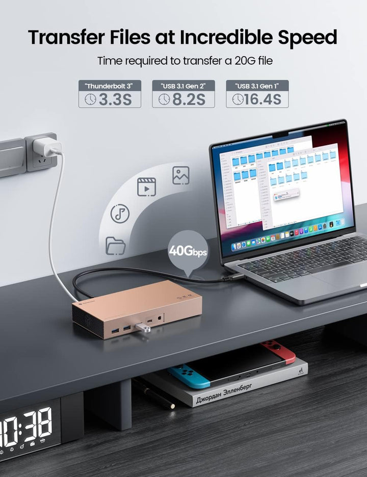 Yottamaster Thunderbolt 3 Docking Station Dual Monitor mit Dual 4TB NVMe/SATA Gehäuse, 11 in 1 USB C