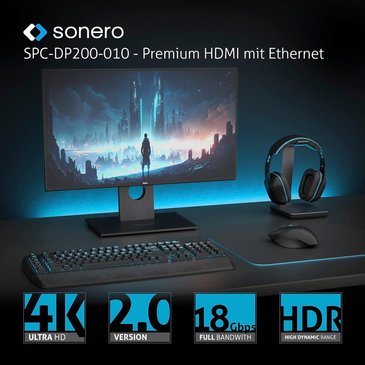 Sonero® 4K DisplayPort 1.2 auf HDMI 2.0 Kabel, DisplayPort Stecker auf HDMI Stecker, 4K 60Hz, 2K 120