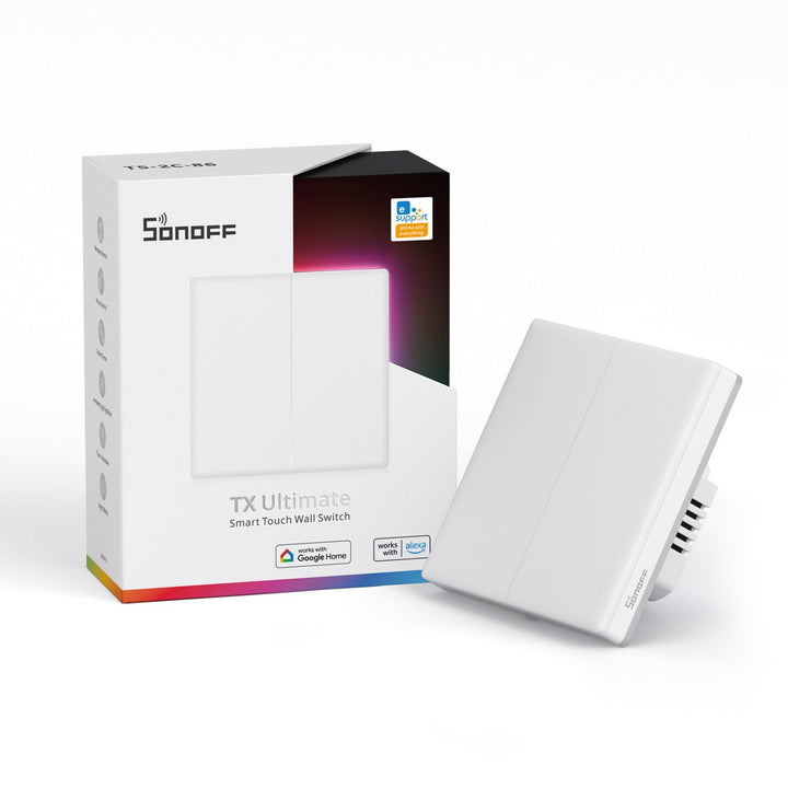 SONOFF T5 2 Gang WiFi Smart Touch Lichtschalter, 2 Wege Wireless Wandlichtschalter, Full Touch Schal