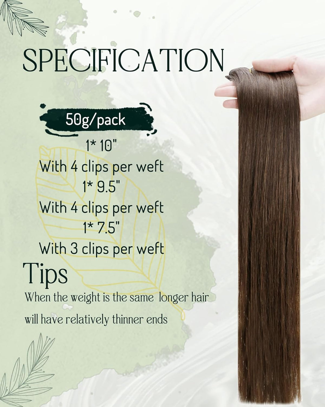 RUNATURE Echthaar Extensions Clip Braun 40cm 3 Stück Clip in Extensions Echthaar Gerade Clip Extensi