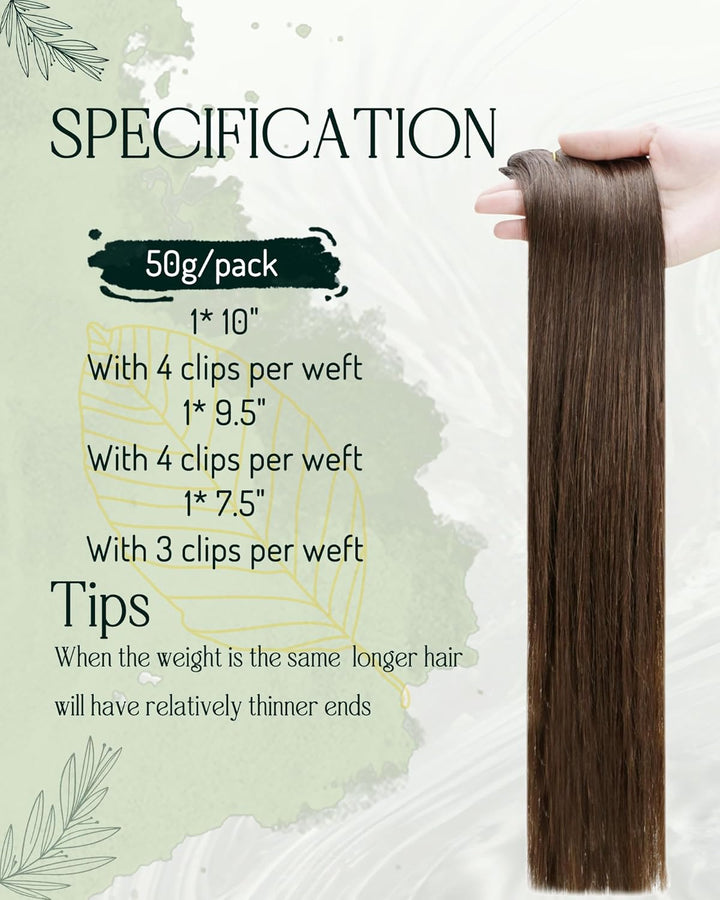 RUNATURE Echthaar Extensions Clip Braun 40cm 3 Stück Clip in Extensions Echthaar Gerade Clip Extensi