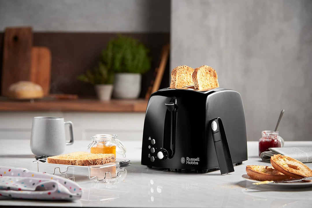 Russell Hobbs Toaster Textures+, 2 extra breite Toastschlitze, Brötchenaufsatz & integrierte Toast-Z