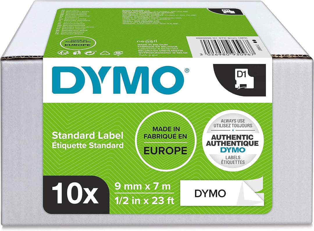 DYMO Original D1-Etikettenband | schwarz auf weiss | 9 mm x 7 m | selbstklebendes Schriftband | für