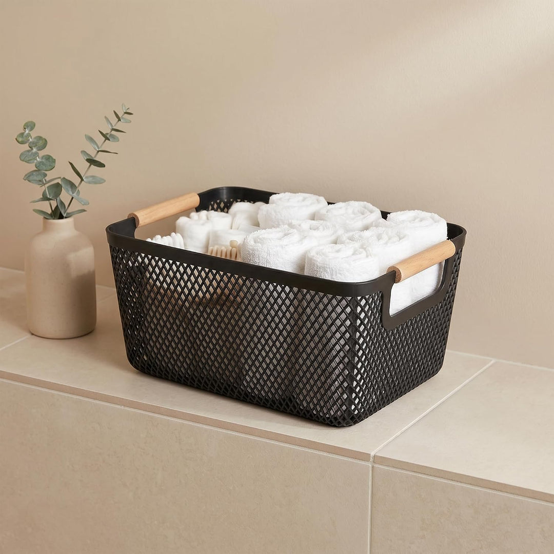 6 Stück Aufbewahrungskorb Set, 26,5 x 18,4 x 12cm und 30,5 x 20,4 x 14,2cm Schwarz Boxen Aufbewahrun