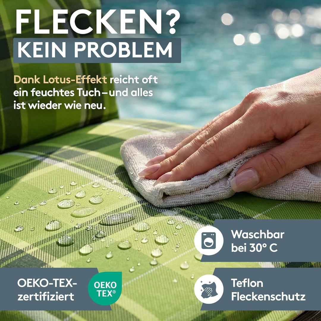 LILENO HOME Gartenstuhl Auflagen als [1er Set - Niedriglehner] in Karo Grün - Bequeme Liegen als Sit