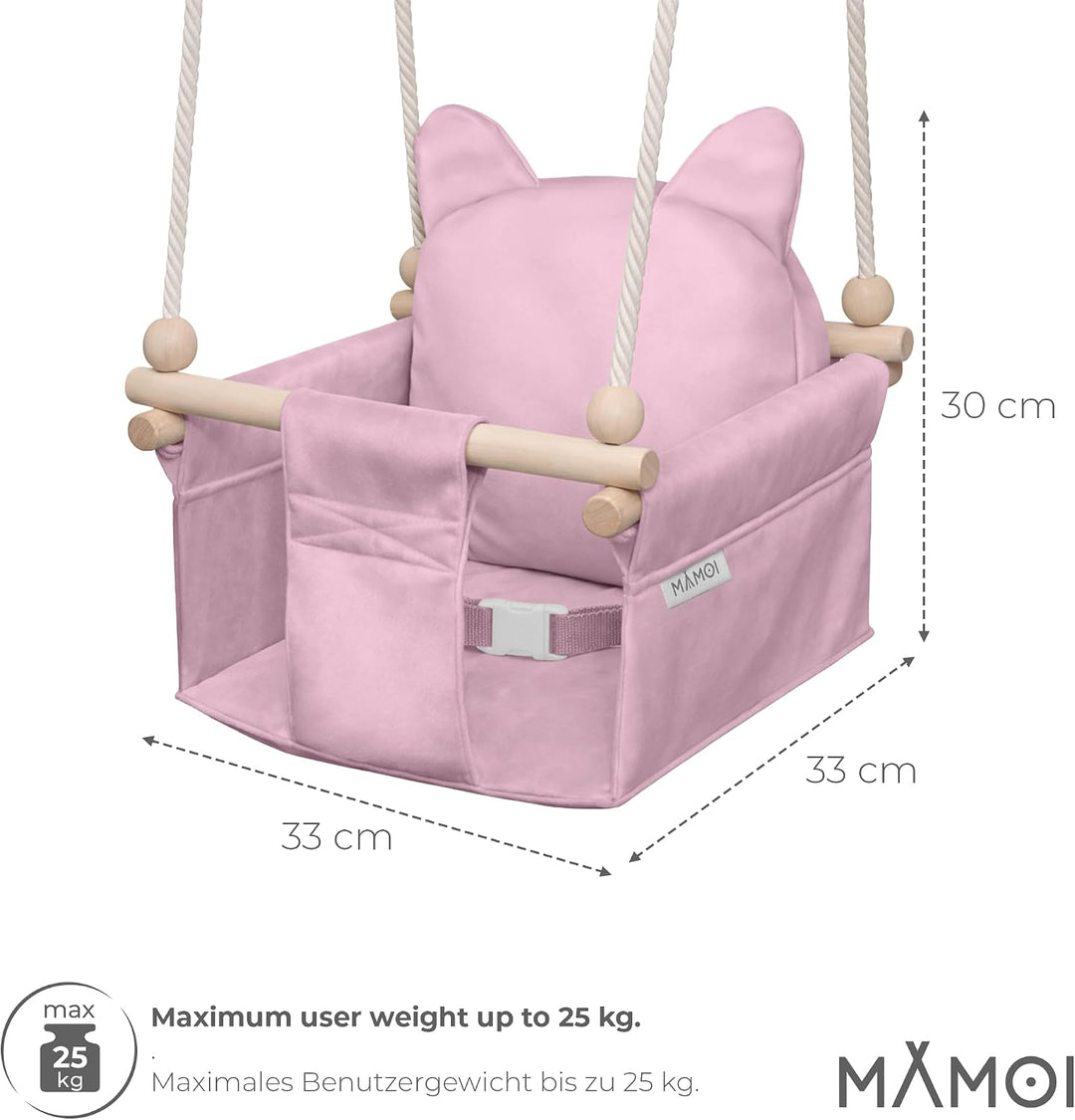 MAMOI® Babyschaukel Kinderschaukel Holz + SICHERHEITSGURT, Schaukel für Kinder Garten Indoor Outdoor