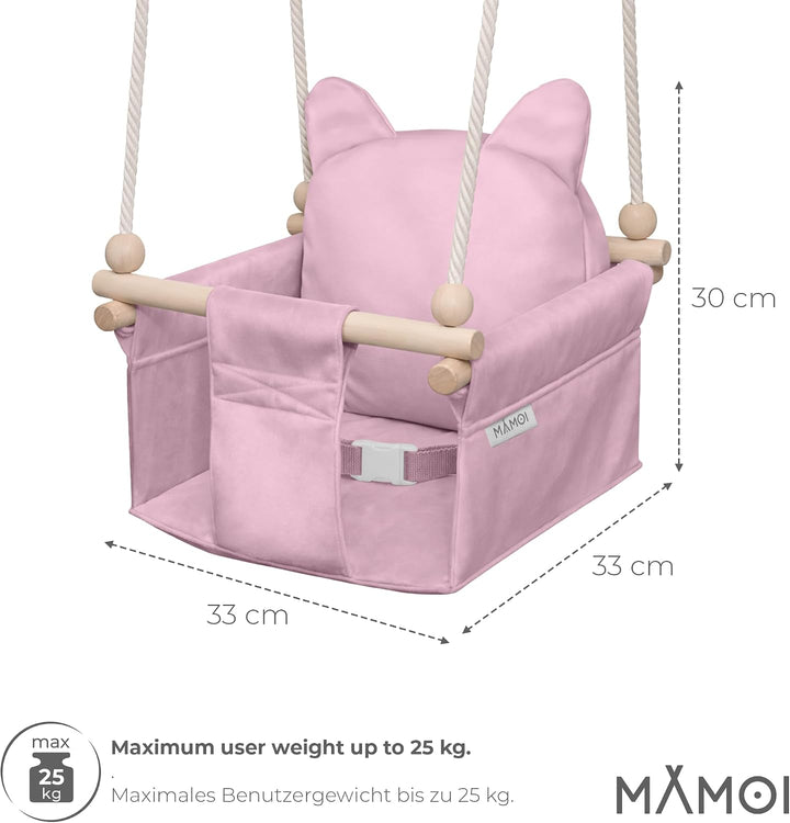 MAMOI® Babyschaukel Kinderschaukel Holz + SICHERHEITSGURT, Schaukel für Kinder Garten Indoor Outdoor