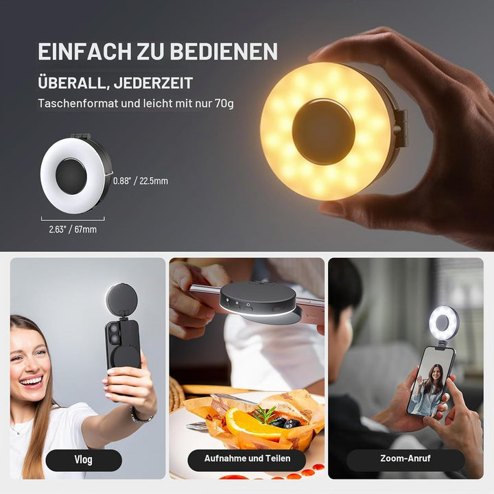 NEEWER Entry Level Version Magnetische Selfie Licht kompatibel mit iPhone MagSafe, 4 Modus CRI95+ 91