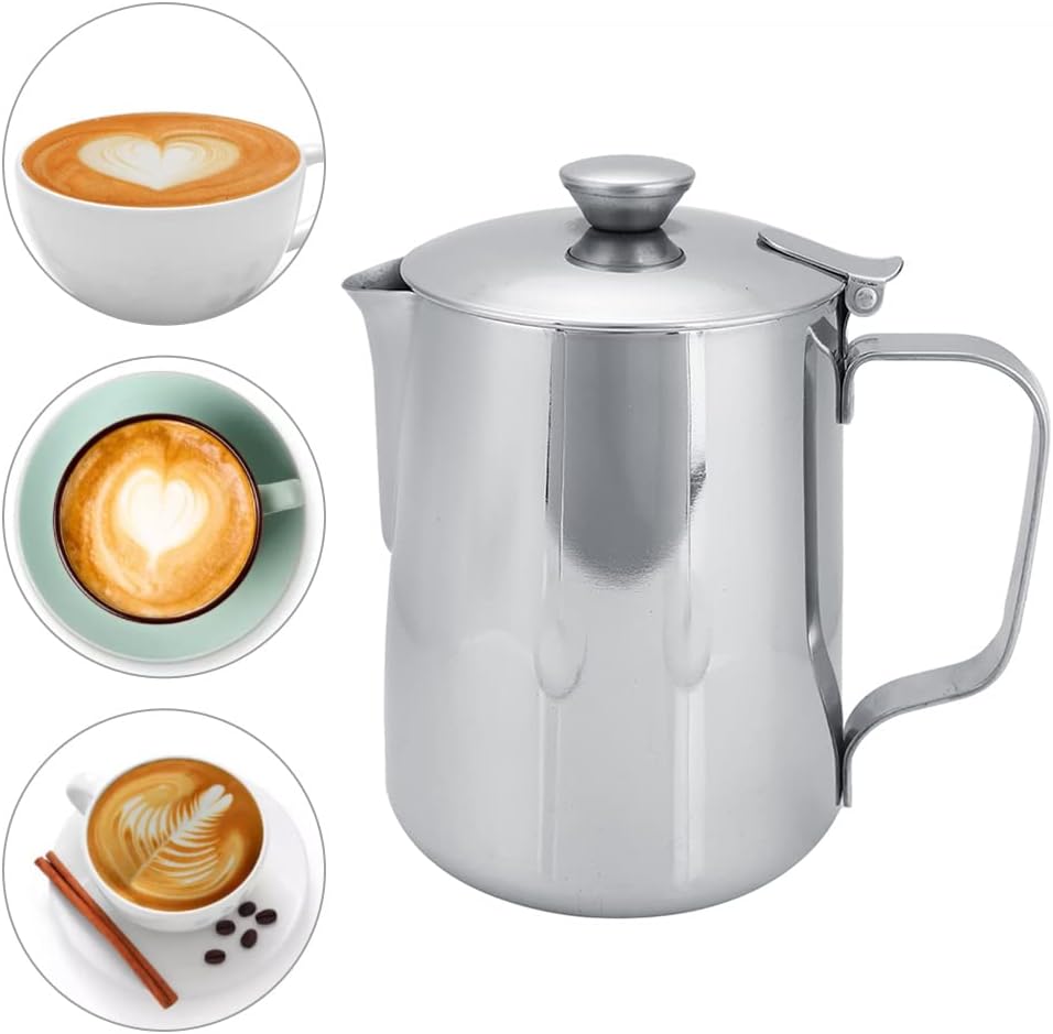 Eboxer Edelstahl Kaffeetasse Becher Milch Aufschäumen Kanne mit Deckel für Latte Coffee Art. für Caf