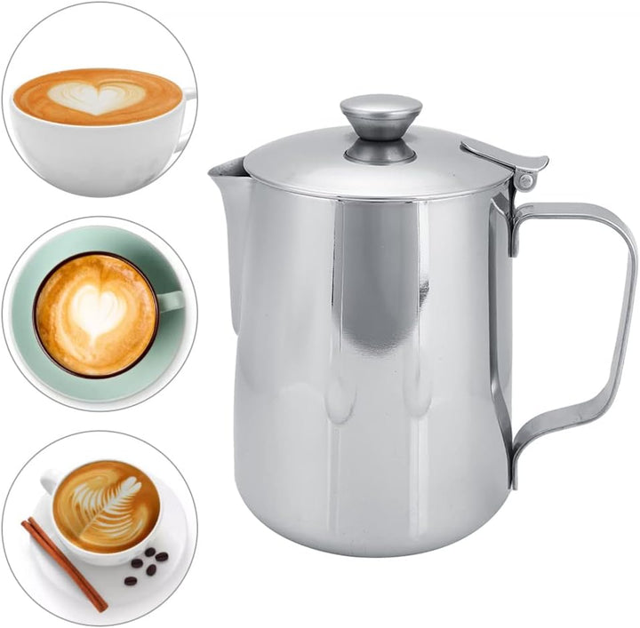 Eboxer Edelstahl Kaffeetasse Becher Milch Aufschäumen Kanne mit Deckel für Latte Coffee Art. für Caf
