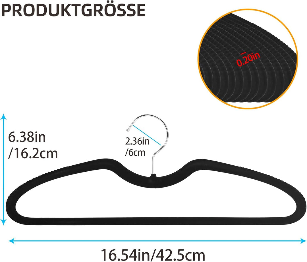 Samt-Kleiderbügel, kurzer Hals, rutschfest, schmal, mit 360° drehbarem Haken, platzsparende Kleiderb
